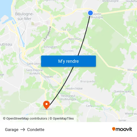 Garage to Condette map