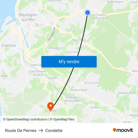 Route De Pernes to Condette map