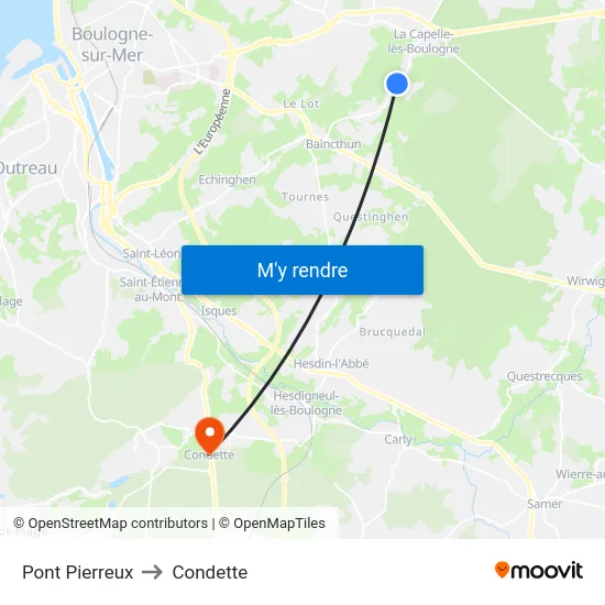 Pont Pierreux to Condette map