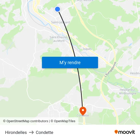 Hirondelles to Condette map