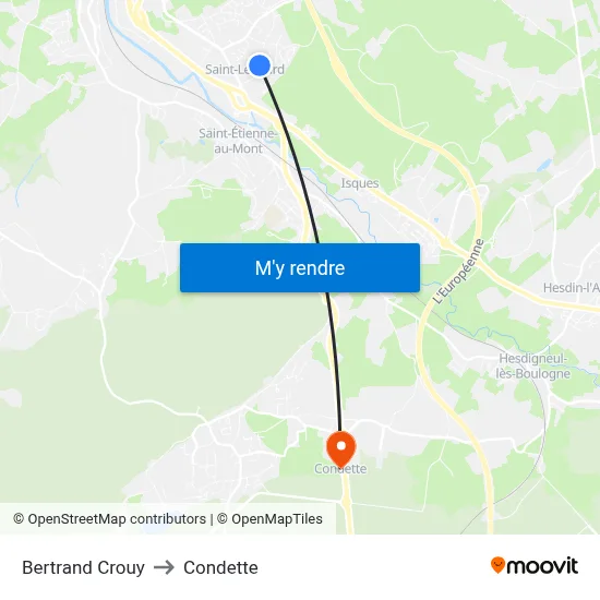 Bertrand Crouy to Condette map