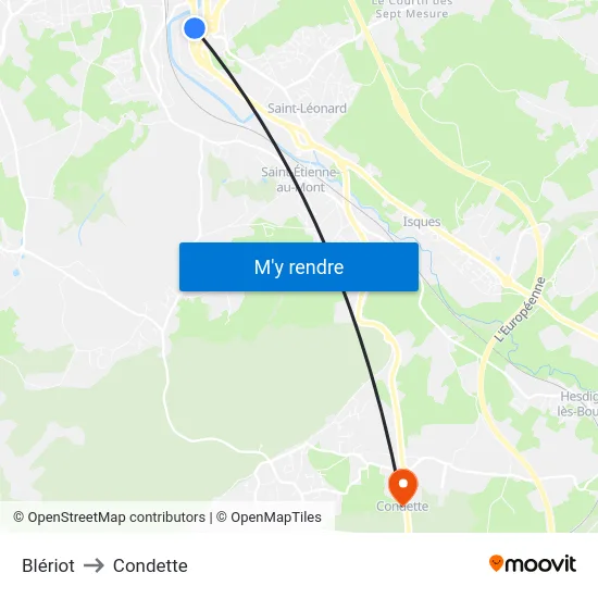 Blériot to Condette map