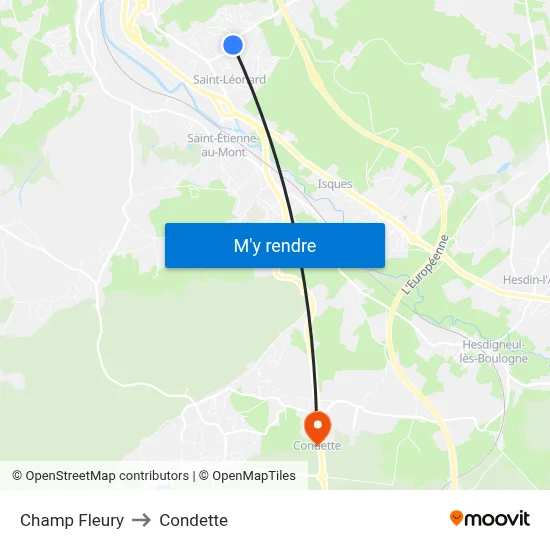 Champ Fleury to Condette map