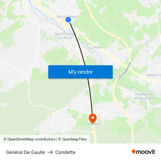 Général De Gaulle to Condette map