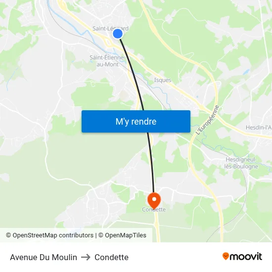 Avenue Du Moulin to Condette map