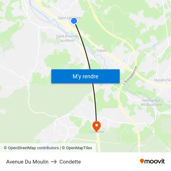 Avenue Du Moulin to Condette map