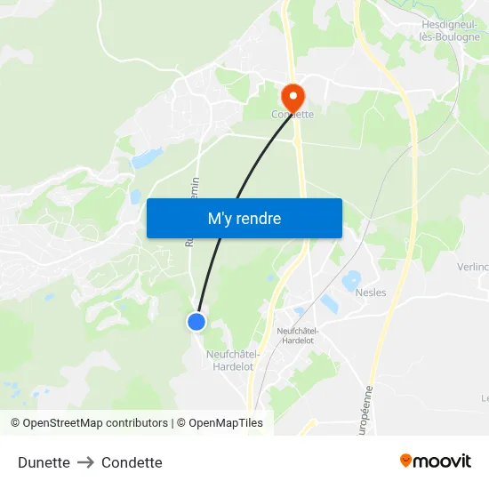 Dunette to Condette map