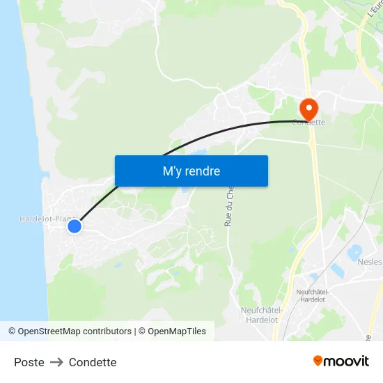 Poste to Condette map