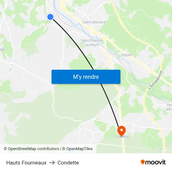 Hauts Fourneaux to Condette map