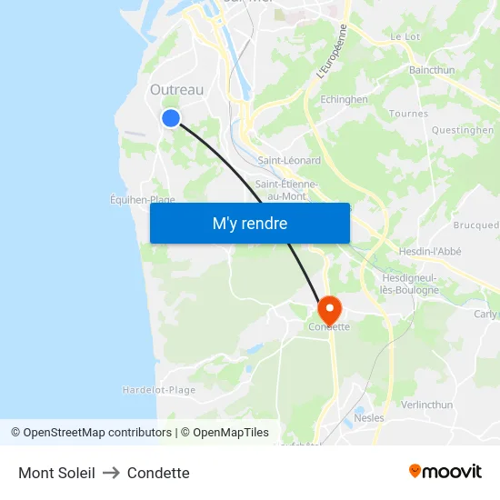 Mont Soleil to Condette map