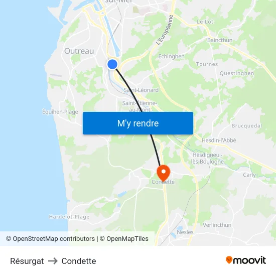 Résurgat to Condette map