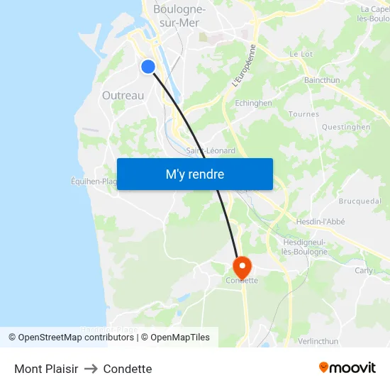 Mont Plaisir to Condette map