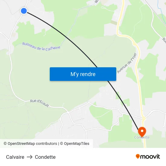 Calvaire to Condette map