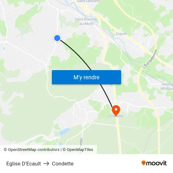 Eglise D'Ecault to Condette map