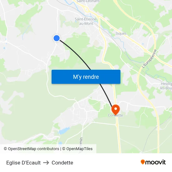 Eglise D'Ecault to Condette map