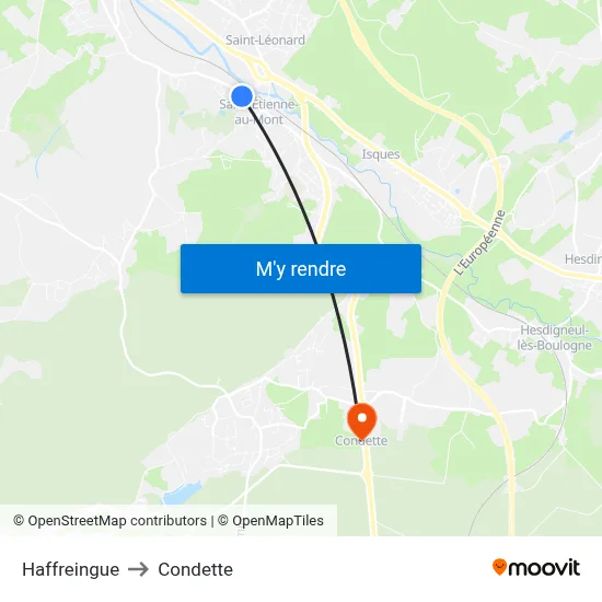 Haffreingue to Condette map