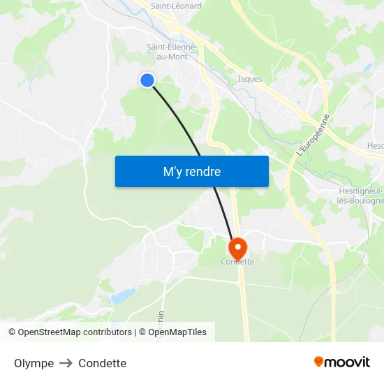 Olympe to Condette map