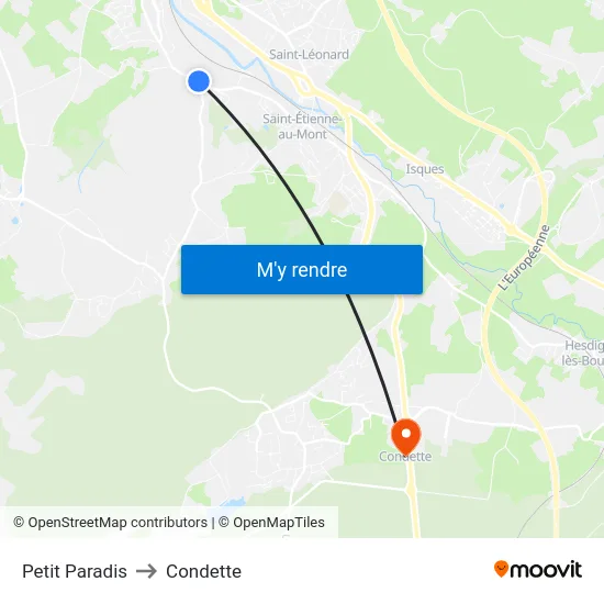 Petit Paradis to Condette map