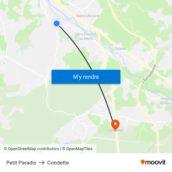 Petit Paradis to Condette map