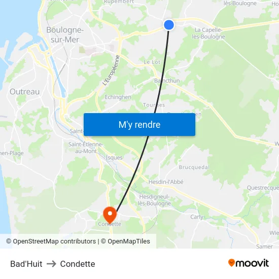 Bad'Huit to Condette map