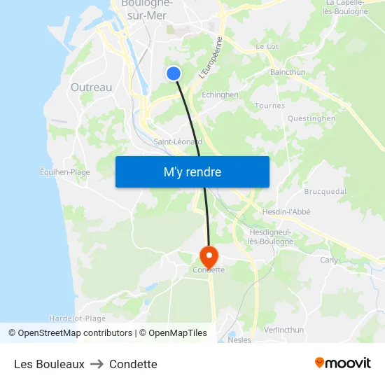 Les Bouleaux to Condette map