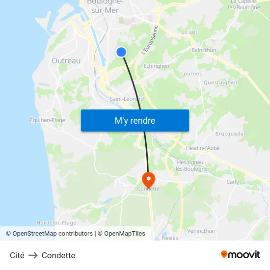 Cité to Condette map