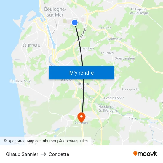 Giraux Sannier to Condette map