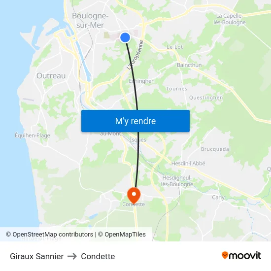 Giraux Sannier to Condette map