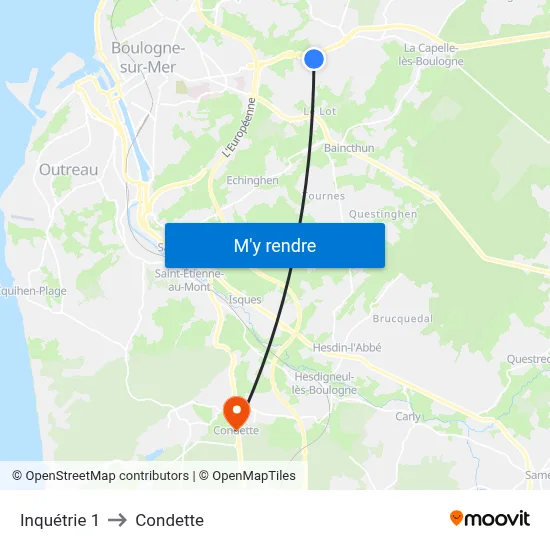Inquétrie 1 to Condette map