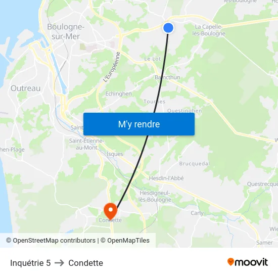 Inquétrie 5 to Condette map