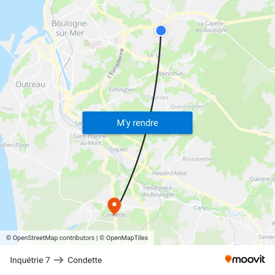 Inquétrie 7 to Condette map