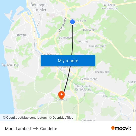 Mont Lambert to Condette map