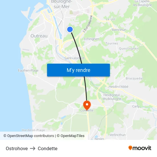 Ostrohove to Condette map