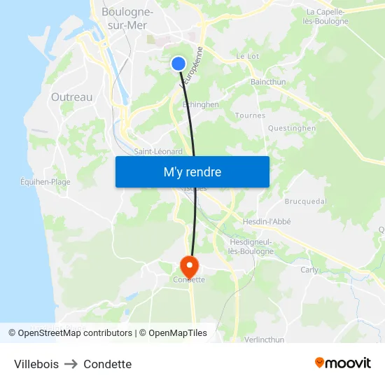 Villebois to Condette map