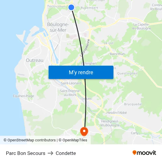 Parc Bon Secours to Condette map