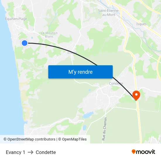 Evancy 1 to Condette map