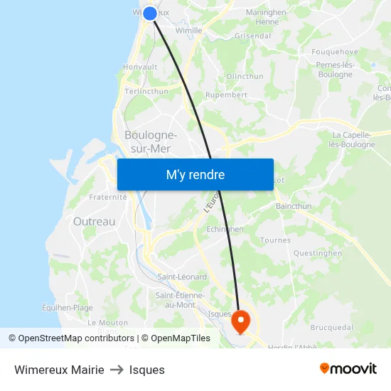 Wimereux Mairie to Isques map