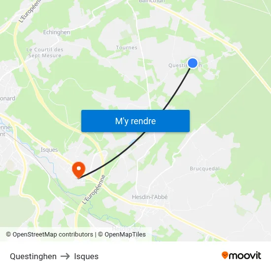 Questinghen to Isques map