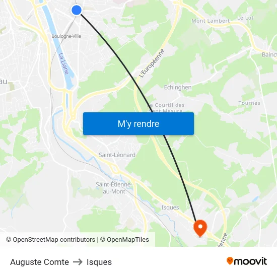 Auguste Comte to Isques map