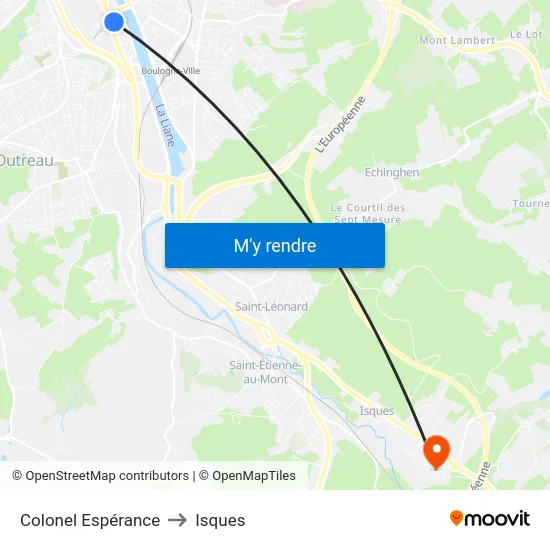 Colonel Espérance to Isques map