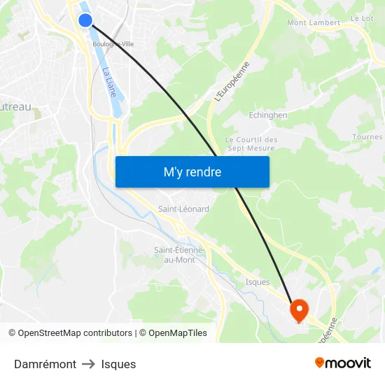 Damrémont to Isques map