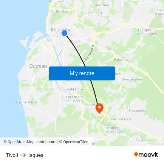 Tivoli to Isques map