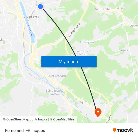 Femeland to Isques map