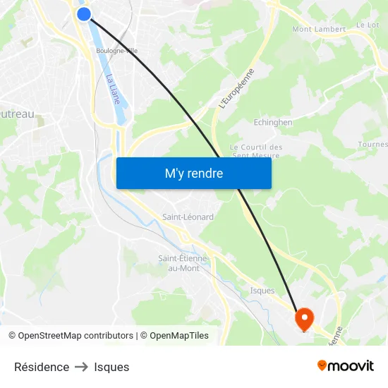 Résidence to Isques map