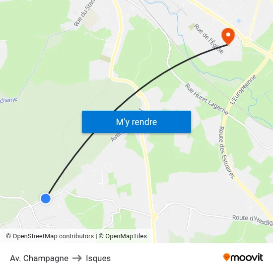 Av. Champagne to Isques map