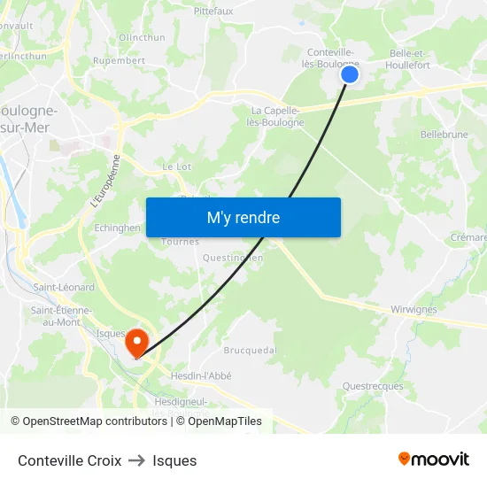 Conteville Croix to Isques map