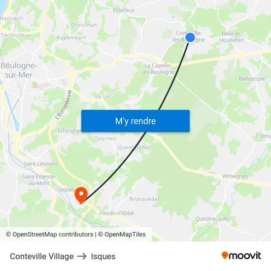Conteville Village to Isques map