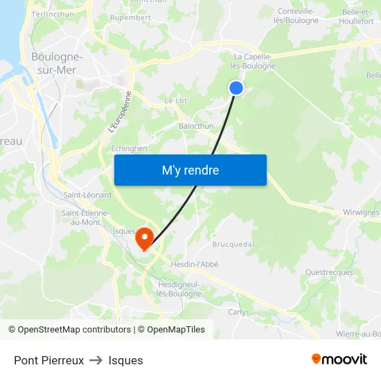 Pont Pierreux to Isques map