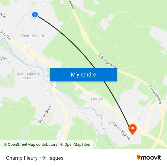 Champ Fleury to Isques map