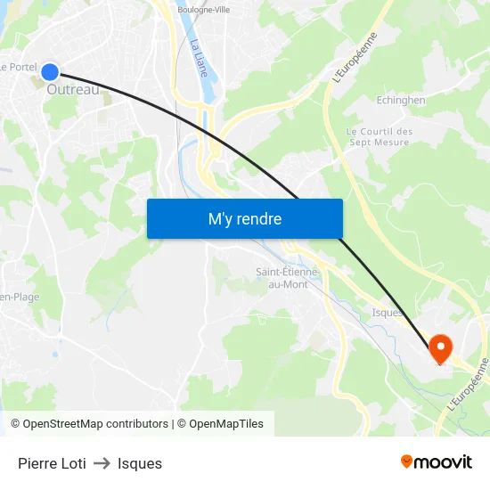 Pierre Loti to Isques map